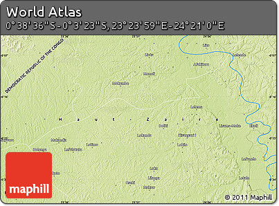 Physical Map of the Area around 0° 21' 0" S, 23° 52' 30" E