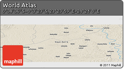 Shaded Relief Panoramic Map of the Area around 0° 21' 0" S, 23° 52' 30" E