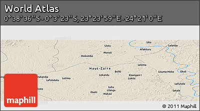 Shaded Relief Panoramic Map of the Area around 0° 21' 0" S, 23° 52' 30" E