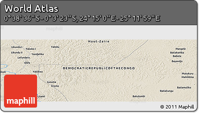 Shaded Relief Panoramic Map of the Area around 0° 21' 0" S, 24° 43' 30" E