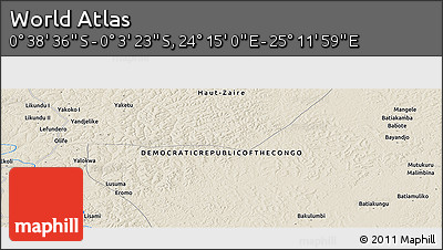 Shaded Relief Panoramic Map of the Area around 0° 21' 0" S, 24° 43' 30" E