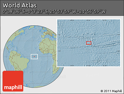 Savanna Style Location Map of the Area around 0° 21' 0" S, 25° 25' 29" W, hill shading
