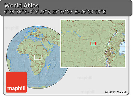 Savanna Style Location Map of the Area around 0° 21' 0" S, 26° 25' 29" E, hill shading