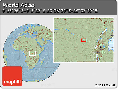 Savanna Style Location Map of the Area around 0° 21' 0" S, 26° 25' 29" E, hill shading