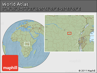 Savanna Style Location Map of the Area around 0° 21' 0" S, 26° 25' 29" E, hill shading
