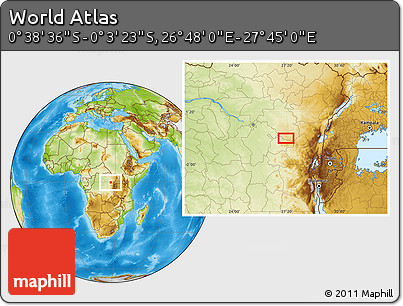 Physical Location Map of the Area around 0° 21' 0" S, 27° 16' 29" E