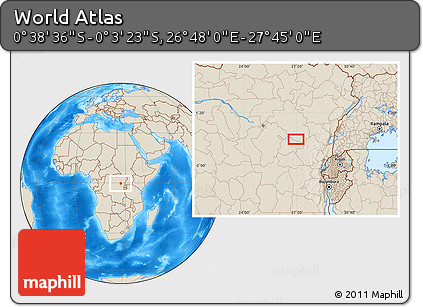 Shaded Relief Location Map of the Area around 0° 21' 0" S, 27° 16' 29" E