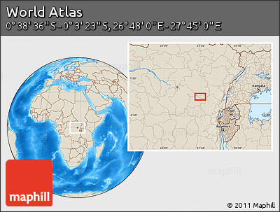 Shaded Relief Location Map of the Area around 0° 21' 0" S, 27° 16' 29" E