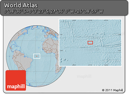 Gray Location Map of the Area around 0° 21' 0" S, 27° 7' 30" W, hill shading