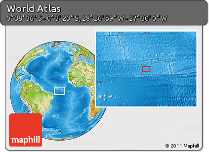 Physical Location Map of the Area around 0° 21' 0" S, 27° 58' 30" W