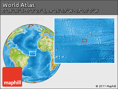 Physical Location Map of the Area around 0° 21' 0" S, 27° 58' 30" W