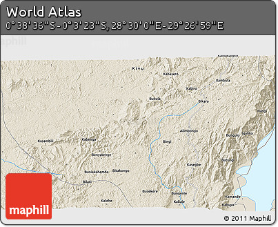 Shaded Relief 3D Map of the Area around 0° 21' 0" S, 28° 58' 30" E