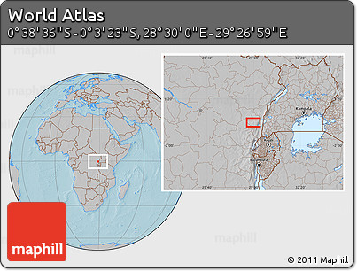 Gray Location Map of the Area around 0° 21' 0" S, 28° 58' 30" E, hill shading