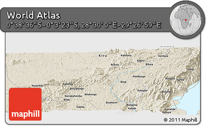 Shaded Relief Panoramic Map of the Area around 0° 21' 0" S, 28° 58' 30" E