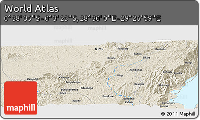 Shaded Relief Panoramic Map of the Area around 0° 21' 0" S, 28° 58' 30" E