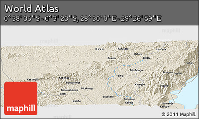 Shaded Relief Panoramic Map of the Area around 0° 21' 0" S, 28° 58' 30" E