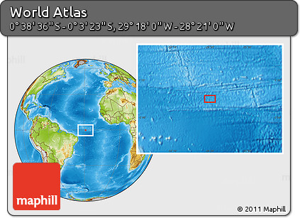 Physical Location Map of the Area around 0° 21' 0" S, 28° 49' 30" W