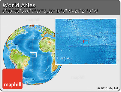 Physical Location Map of the Area around 0° 21' 0" S, 28° 49' 30" W