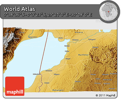 Physical 3D Map of the Area around 0° 21' 0" S, 29° 49' 30" E