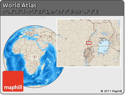 Shaded Relief Location Map of the Area around 0° 21' 0" S, 29° 49' 30" E