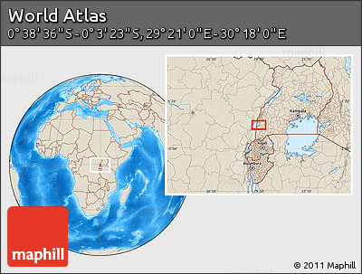 Shaded Relief Location Map of the Area around 0° 21' 0" S, 29° 49' 30" E