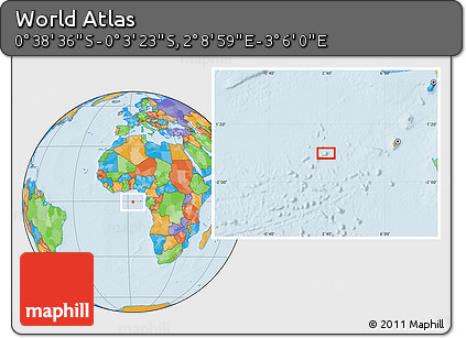 Political Location Map of the Area around 0° 21' 0" S, 2° 37' 30" E