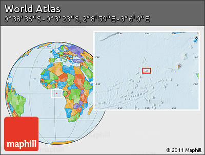 Political Location Map of the Area around 0° 21' 0" S, 2° 37' 30" E