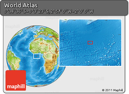 Physical Location Map of the Area around 0° 21' 0" S, 2° 28' 30" W