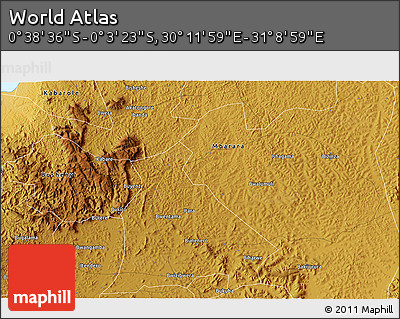 Physical 3D Map of the Area around 0° 21' 0" S, 30° 40' 29" E