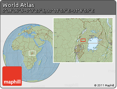 Savanna Style Location Map of the Area around 0° 21' 0" S, 30° 40' 29" E, hill shading