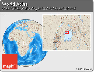 Shaded Relief Location Map of the Area around 0° 21' 0" S, 32° 22' 30" E