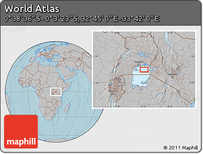Gray Location Map of the Area around 0° 21' 0" S, 33° 13' 30" E, hill shading