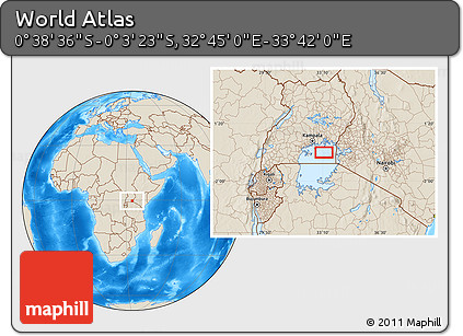 Shaded Relief Location Map of the Area around 0° 21' 0" S, 33° 13' 30" E