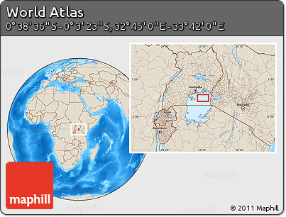 Shaded Relief Location Map of the Area around 0° 21' 0" S, 33° 13' 30" E