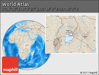 Shaded Relief Location Map of the Area around 0° 21' 0" S, 33° 13' 30" E