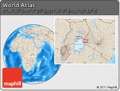 Shaded Relief Location Map of the Area around 0° 21' 0" S, 34° 4' 30" E