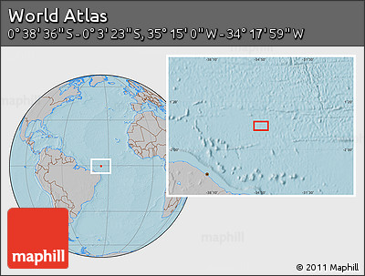 Gray Location Map of the Area around 0° 21' 0" S, 34° 46' 29" W, hill shading