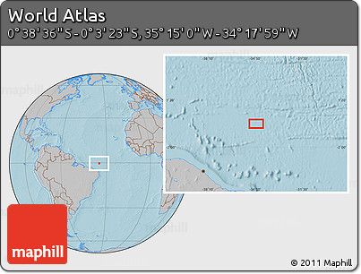 Gray Location Map of the Area around 0° 21' 0" S, 34° 46' 29" W, hill shading