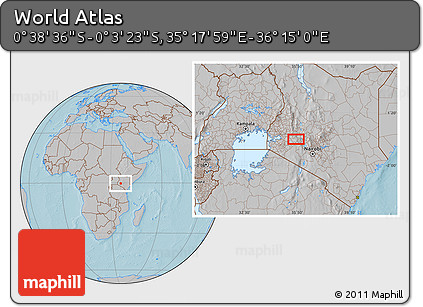 Gray Location Map of the Area around 0° 21' 0" S, 35° 46' 29" E, hill shading