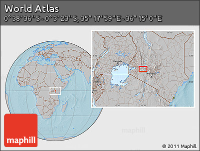 Gray Location Map of the Area around 0° 21' 0" S, 35° 46' 29" E, hill shading