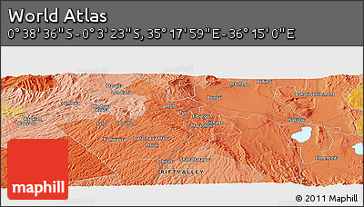 Political Panoramic Map of the Area around 0° 21' 0" S, 35° 46' 29" E