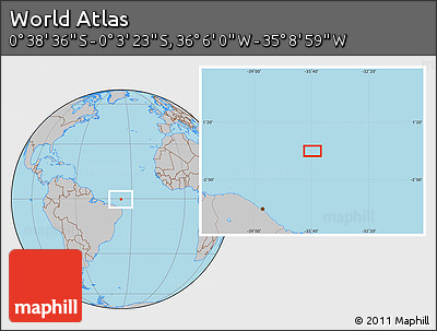 Gray Location Map of the Area around 0° 21' 0" S, 35° 37' 30" W