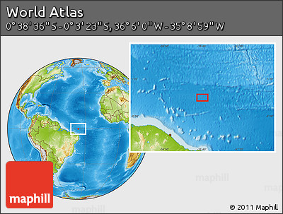 Physical Location Map of the Area around 0° 21' 0" S, 35° 37' 30" W