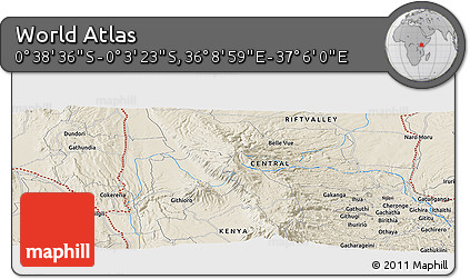 Shaded Relief Panoramic Map of the Area around 0° 21' 0" S, 36° 37' 30" E