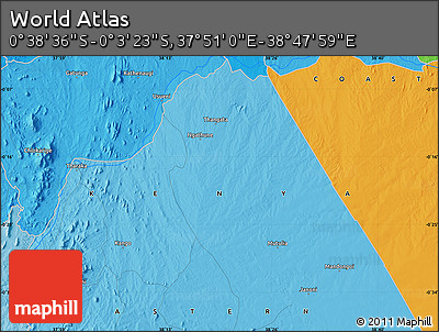 Political Map of the Area around 0° 21' 0" S, 38° 19' 30" E
