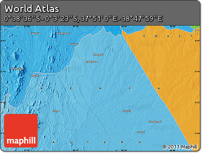 Political Map of the Area around 0° 21' 0" S, 38° 19' 30" E