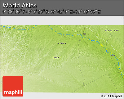 Physical 3D Map of the Area around 0° 21' 0" S, 39° 10' 29" E