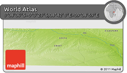 Physical Panoramic Map of the Area around 0° 21' 0" S, 39° 10' 29" E