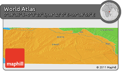Political Panoramic Map of the Area around 0° 21' 0" S, 39° 10' 29" E