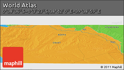 Political Panoramic Map of the Area around 0° 21' 0" S, 39° 10' 29" E